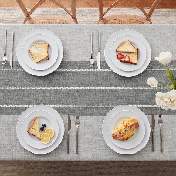 LAFAVILLE Cotton Linen Tablecloth - Grey Stripe Rectangle 55" x 70" (140x180cm) - Picture 7 of 10